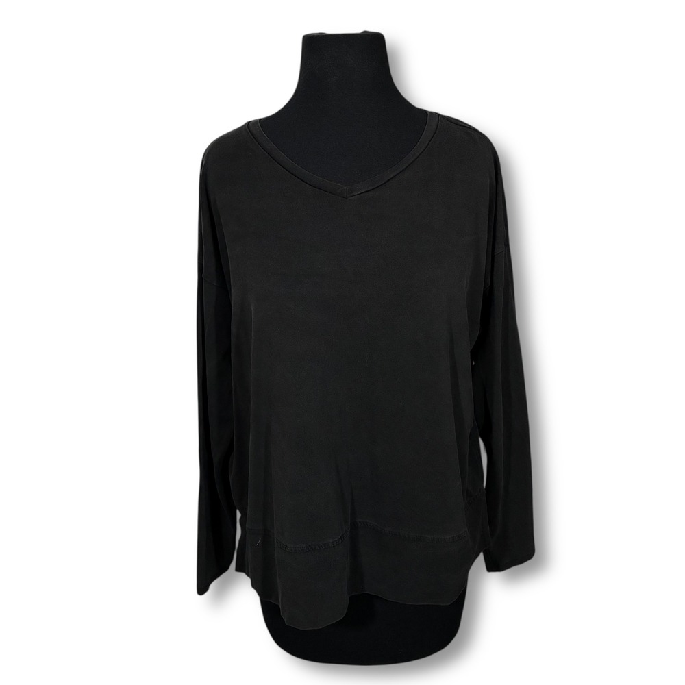 Eileen Fisher Black V Neck Long Sleeve Tunic Top Women's Small Tencel‎
